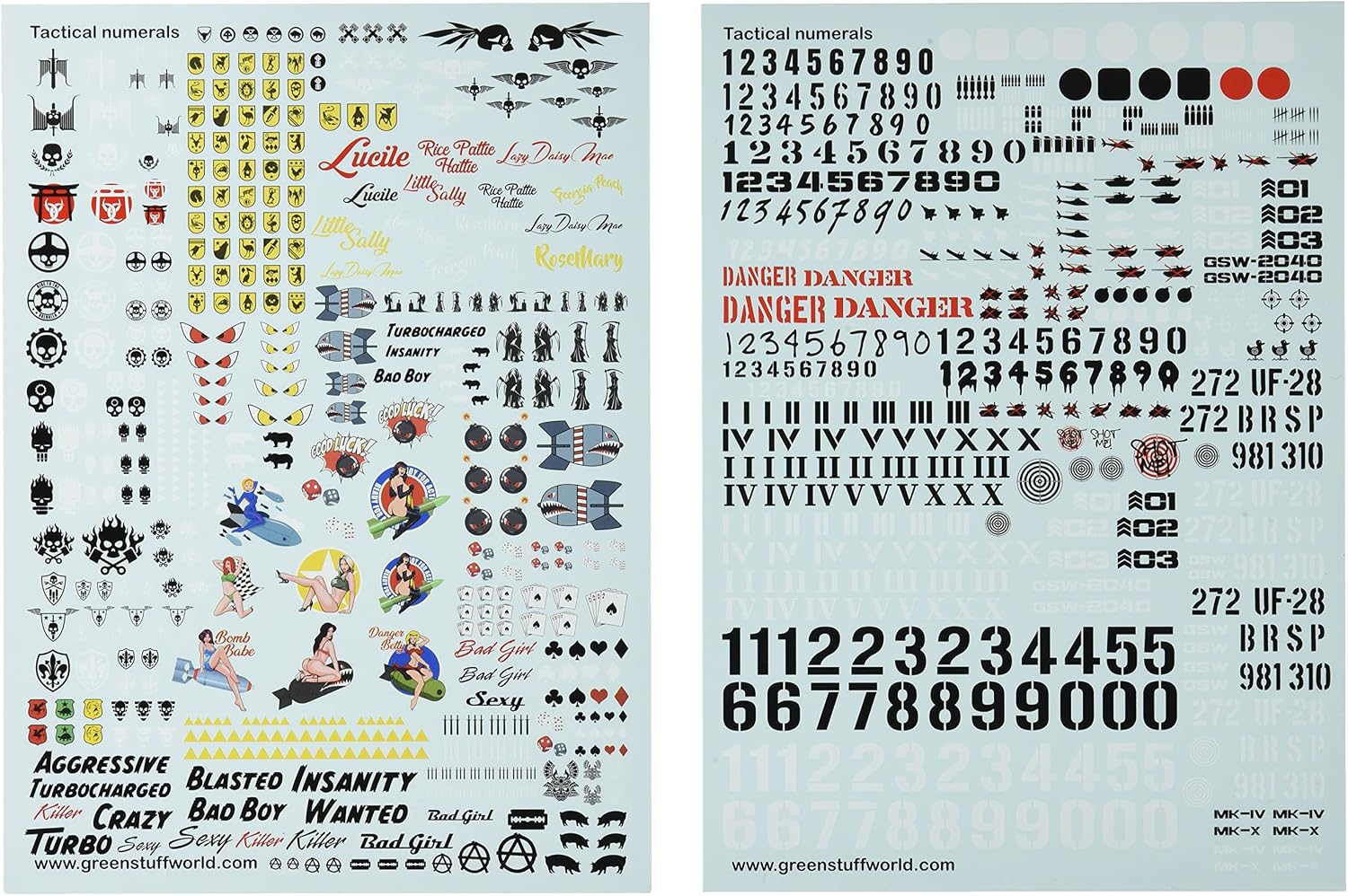 Green Stuff World for Models & Miniatures Waterslide Decals - Tactical Numbers and Pinups 2040