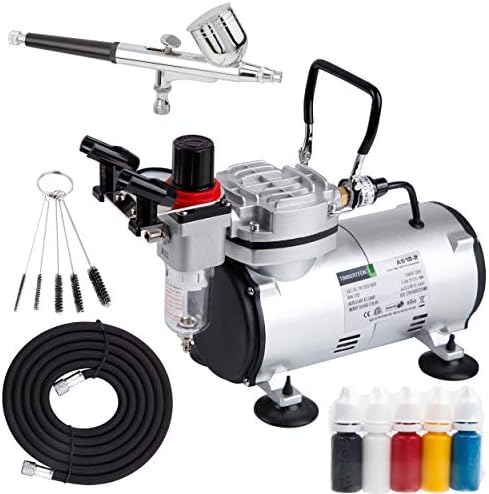 Timbertech Airbrush Kit With Compressor AS18-2K Basic Start Kit With Air Hose, Cleaning Brushes, and Test Paints for Hobby, Body Tattoo, Model painting, Automotive Graphic, Make-up