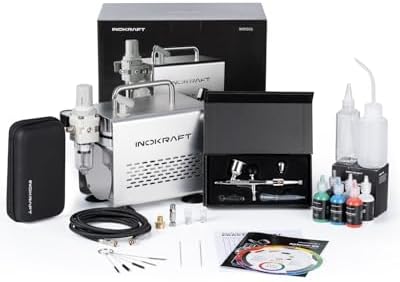InoKraft Air brush Kit with Air Compressor, Quiet, 4 Paint Colors, 3 Tips