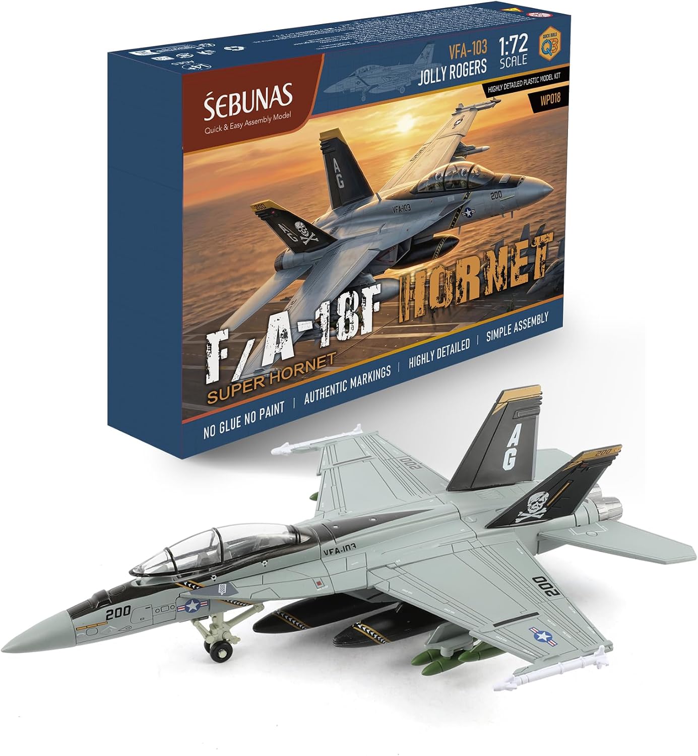 1:72 Scale F-18 Jolly Rogers Fighter Jet Quick Assembly Model Kit
