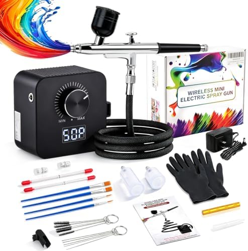 COROTC Airbrush Kit with Air Compressor, 20-50 PSI, LED Display, 3 Nozzles